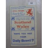 1935 Rugby Union, Wales v Scotland, a programme for the game played at Cardiff on 02/02/1935, adhesi