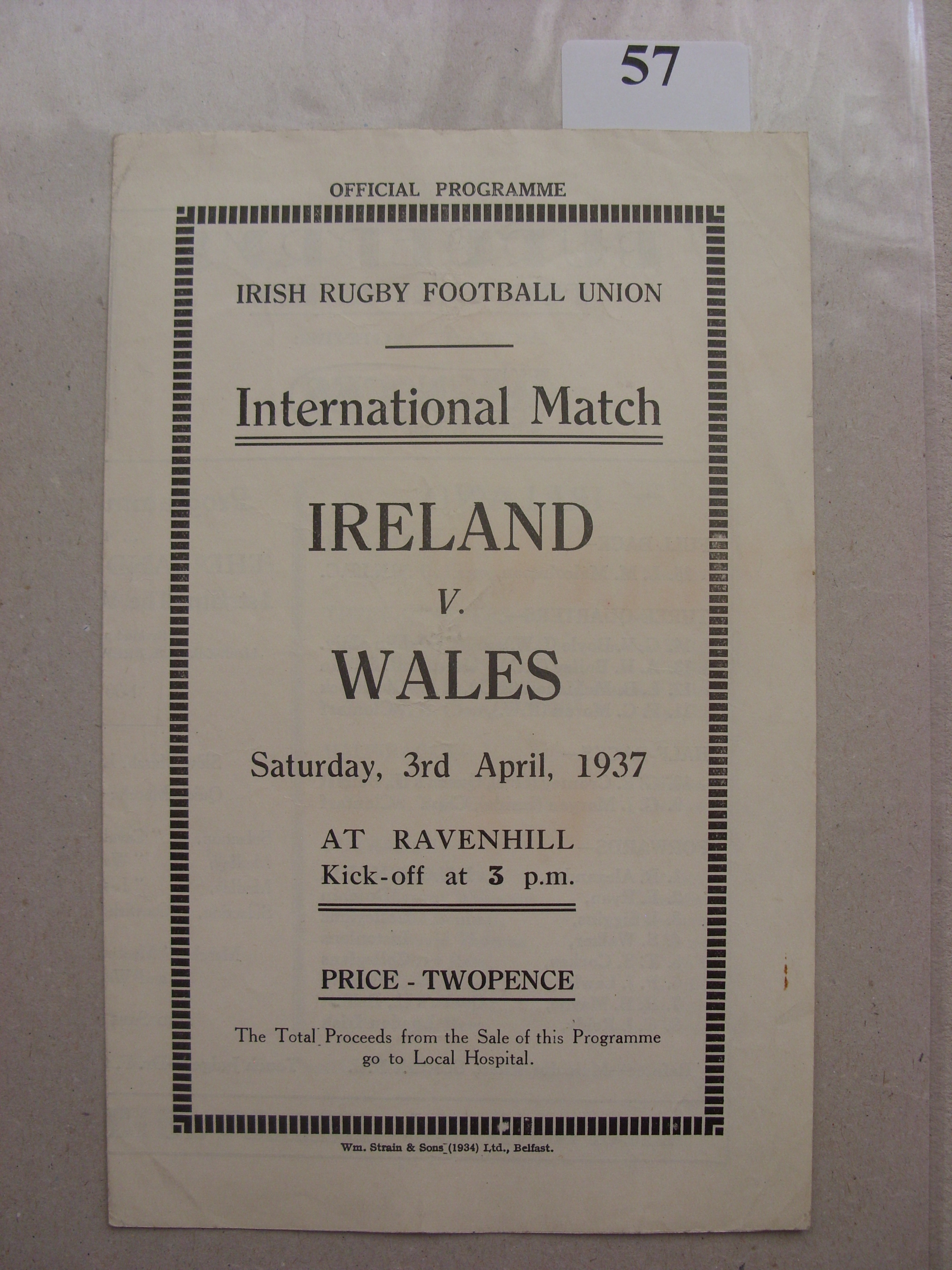 1937 Rugby Union, Ireland v Wales, a programme from the game played at Ravenhill on 03/04/1937, form