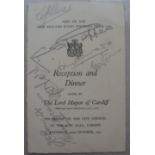 1935 Rugby Union, Cardiff v New Zealand, an autographed menu from the dinner held at the City Hall o