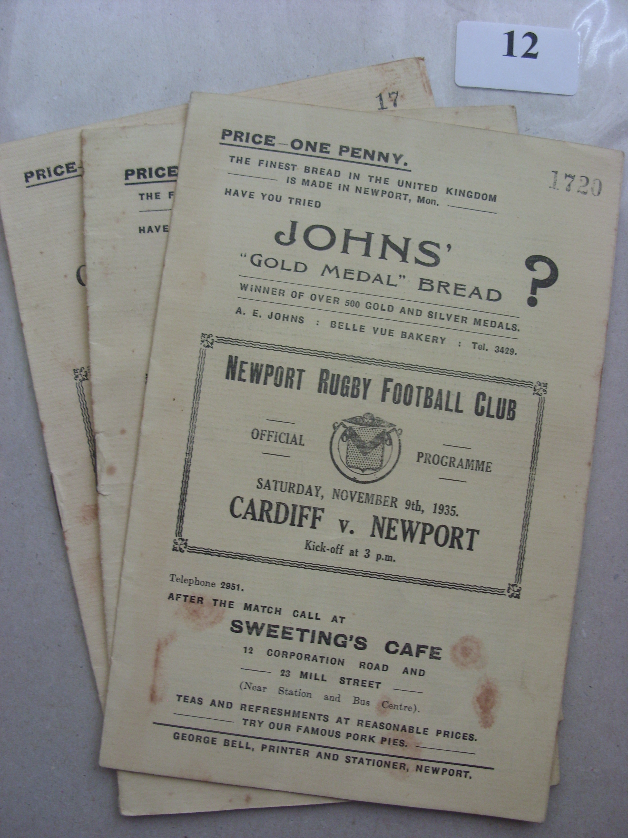 1935/1936 Rugby Union, a collection of 3 Newport v Cardiff programmes in various condition (adhesive