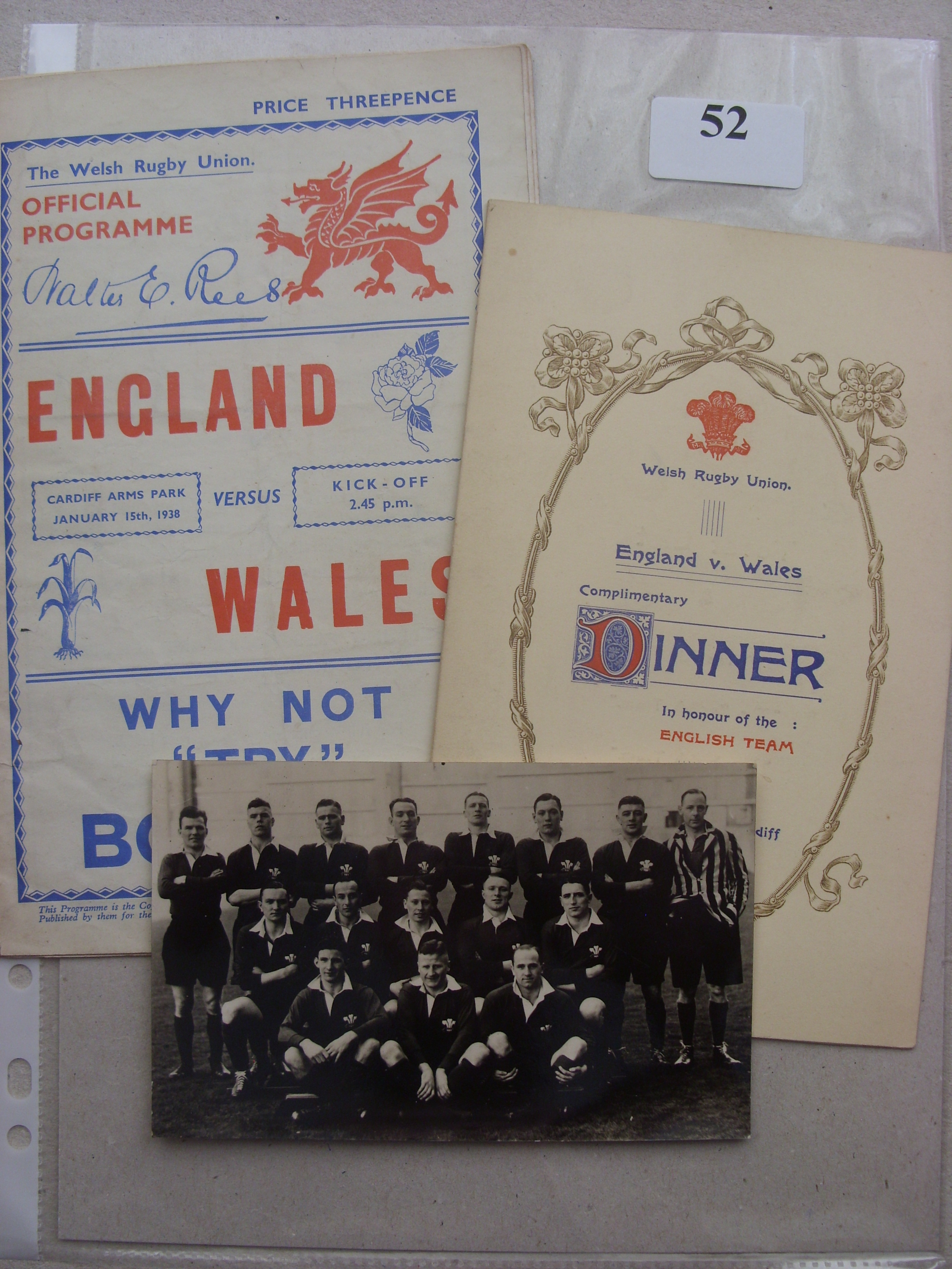 1938 Rugby Union, Wales v England, a programme from the game played at Cardiff on 15/01/1938, plus a