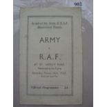 1944/45 Army v RAF, a programme for the game played at Newcastle on 10/03/1945