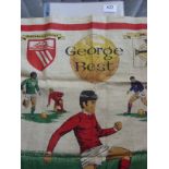 c1970 George Best, a superb Irish linen tea towel depicting George Best in Manchester Utd colours, a