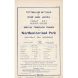 TOTTENHAM 1937 RAILWAY HANDBILL   LNER Railway handbill for the game v West Ham, 20/11/1937, details