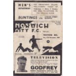 NORWICH RES-WATFORD 1949   Norwich City Reserves home programme v Watford Reserves, 12/11/49,