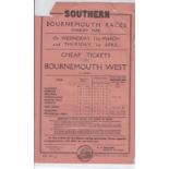 SOUTHERN RAILWAY 1926-BOURNEMOUTH RACES    Southern Railway handbill, March / April 1926 detailing