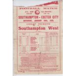 SOUTHAMPTON - EXETER 1925   Southern Railway handbill detailing times and fares for trains from