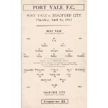 PORT VALE-BRADFORD CITY 54   Port Vale four page card programme v Bradford City, 1/4/54, played on a