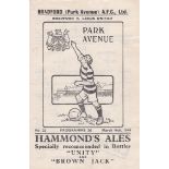 BRADFORD PA - LEEDS UTD 46   Park Avenue home programme v Leeds United, 16/3/46, excellent punch-