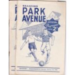 BRADFORD PA    Eight Park Avenue home programmes, 5 x 49/50 v Bournemouth (Cup), Barnsley, Sheffield