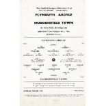 PLYMOUTH - HUDDERSFIELD AT VILLA   Very scarce Aston Villa match card for the League Cup Second
