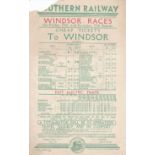 RAILWAY HANDBILL 1931-WINDSOR RACES    Railway handbill, Southern Railways detailing trains and