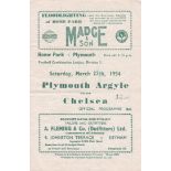 PLYMOUTH RES -CHELSEA 54   Plymouth Reserves home programme v Chelsea Reserves, 27/3/54, Football