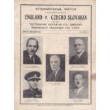 ENGLAND Home programme v. Czechoslovakia 1/12/1937 played at Tottenham Hotspur FC, folded and