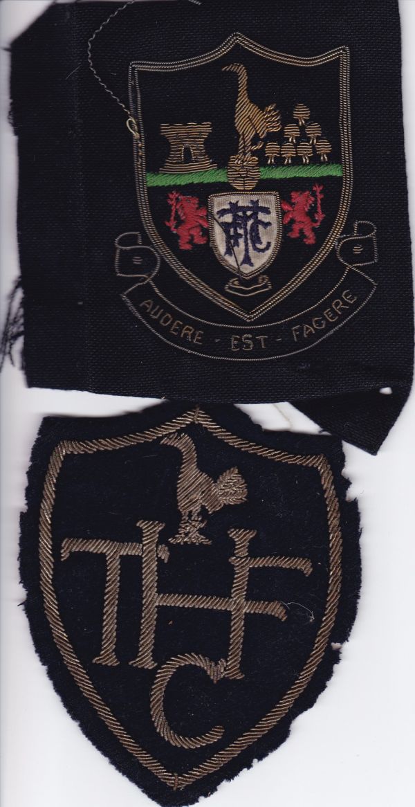 TOTTENHAM HOTSPUR Two cloth blazer badges, different designs, belonging to Eddie Baily who was