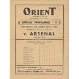 ARSENAL Four page programme for the first away Football League South WWII match v. Orient 28/10/