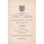 ENGLAND ITINERARY 1950 Official England Itinerary issued to the players, England v Wales, 15/11/1950