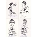 FOOTBALL CARICATURES Thirteen black and white postcards, circa 1950s, by either Mickey Durling or