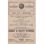 YORK - BRADFORD PA 1945 POSTPONED York City home programme v Bradford PA, 13/1/45, "Postponed" noted