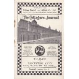 FULHAM - LEICESTER 1937 Fulham home programme v Leicester, 6/3/1937, rusty staples removed. Fair-