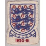 ENGLAND SHIRT BADGE 1950-51 Three Lions badge from England shirt worn by Eddie Baily in the game v