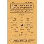 WOLVES - CARDIFF 45 Single sheet Wolves home programme v Cardiff, 21/4/45, League Cup North Round 3,