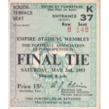 1953 CUP FINAL Ticket for the Cup Final, 1953, Blackpool v Bolton, South Terrace Seat, slight