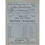 WEST HAM - SHEFFIELD WED 1929 West Ham home programme v Wednesday, 23/11/1929, slight fold, no