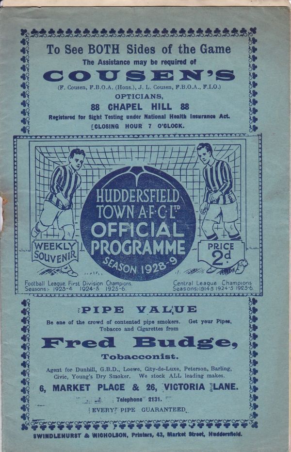 HUDDERSFIELD - SHEF WED 1929 Huddersfield home programme v Sheffield Wed, 2/4/1929, rusty staple