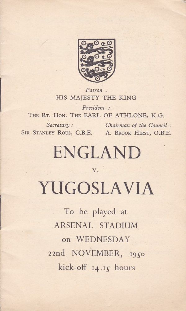 ENGLAND ITINERARY 1950 Official England Itinerary issued to the players, England v Yugoslavia, 22/