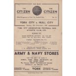 YORK - HULL 44 York City home programme v Hull, 25/12/44, four page issue, score neatly noted,