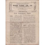 ARSENAL - CHELSEA 1920 Eight page Arsenal home programme v Chelsea, 11/12/1920, Division 1, includes
