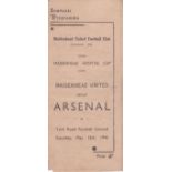 ARSENAL Six page fold out programme for the away Maidenhead Hospital Cup match v. Maidenhead