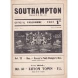 SOUTHAMPTON - QPR 1937 Southampton Reserves home programme v QPR Reserves, 23/10/1937, eight page