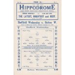 SHEF WED - BOLTON 1929 Wednesday home programme v Bolton, 2/9/1929. Wednesday won 1-0 and went top