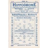 SHEF WED - BLACKBURN 1929 Wednesday home programme v Blackburn, 5/1/1929, Wednesday won 1-0 and