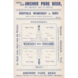 SHEFFIELD WED - BURY 1901 Wednesday home programme v Bury, 9/2/1901, ex bound volume. Good