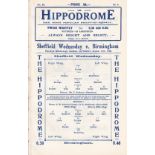 SHEF WED - BIRMINGHAM 1928 Wednesday home programme v Birmingham, 13/10/1928. Wednesday won 3-0 to