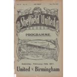 SHEF UTD -SHEF WED 1917 Sheffield United home programme v Wednesday, 27/1/1917, Regional League,