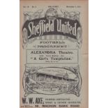 SHEF UTD - SHEF WED 1911 Shef United home programme v Wednesday, 4/11/1911, 1-1 draw, ex bound