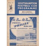 SOUTHAMPTON - READING 1940 Scarce Southampton home programme v Reading, 6/1/1940, South "B"