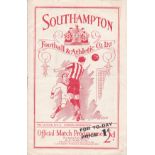 SOUTHAMPTON - WATFORD 1936 Southampton Reserves home programme v Watford Reserves, 10/4/1936,