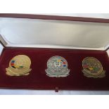 1985 WORLD GAMES MEDALS A boxed set of 3 medals to look like gold, silver and bronze to