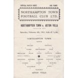 NORTHAMPTON Northampton v Aston Villa War Cup 6th Feb 1943, single sheet. Horizontal fold with punch