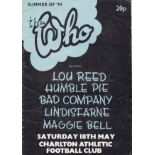 CHARLTON / THE WHO Programme for The Who concert at The Valley 18 May 1974 which was watched by