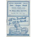 NEWCASTLE Programme Central League v London Combination played at St James's Park, 13 Nov 1937.