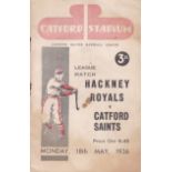 BASEBALL Programme for the London Major Baseball League match at Catford Stadium on 18/5/1936,