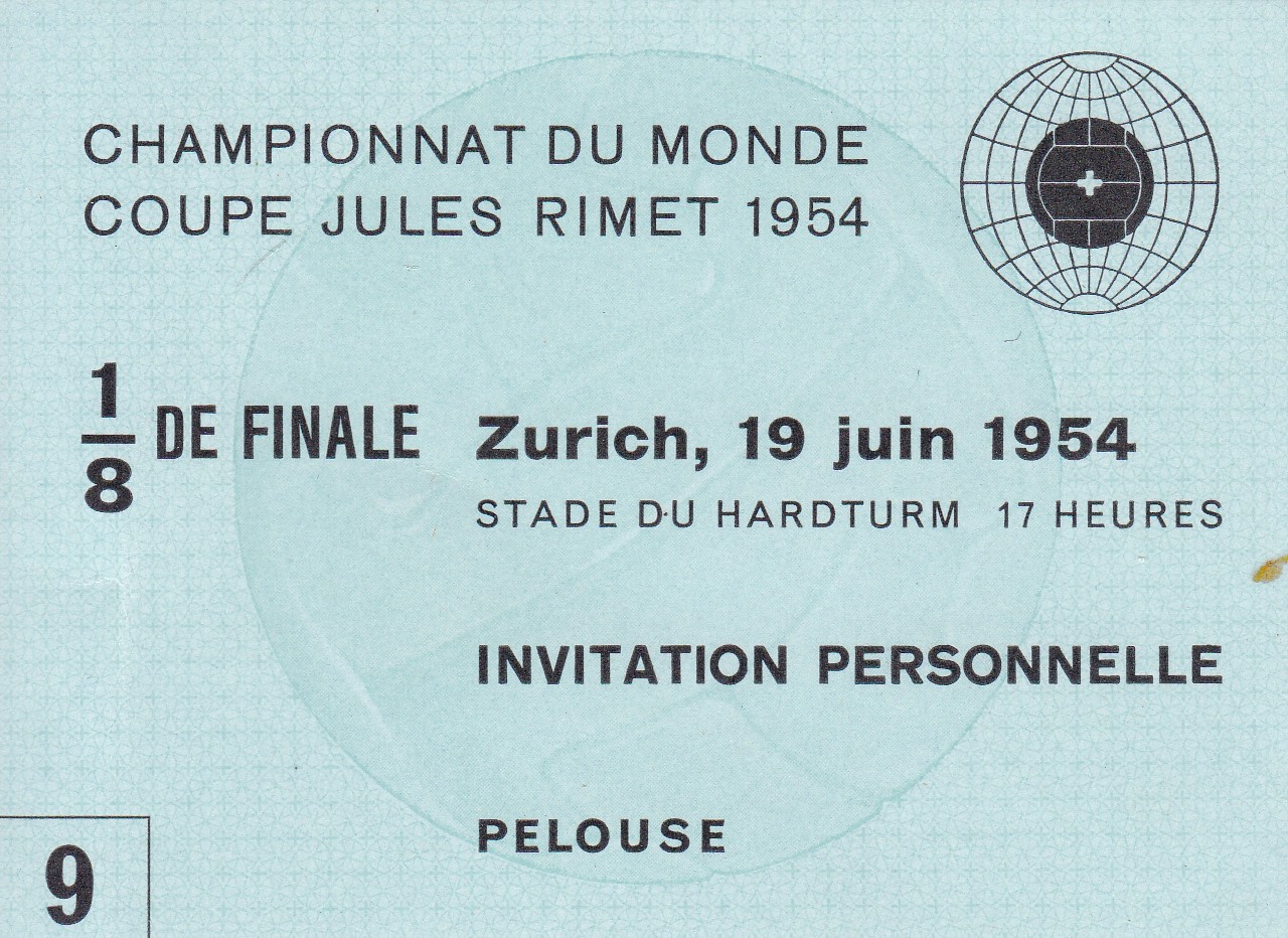 WORLD CUP 1954 VIP Invitation ticket for World Cup 54 Quarter Final, 19/6/54 in Zurich, Austria v - Image 3 of 3