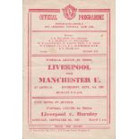 LIVERPOOL V. MANCHESTER UNITED Programme for the League match at Liverpool 3/9/1947, slightly