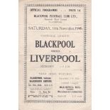 BLACKPOOL V. LIVERPOOL Four page programme for the League match at Blackpool on 30/11/1946 in